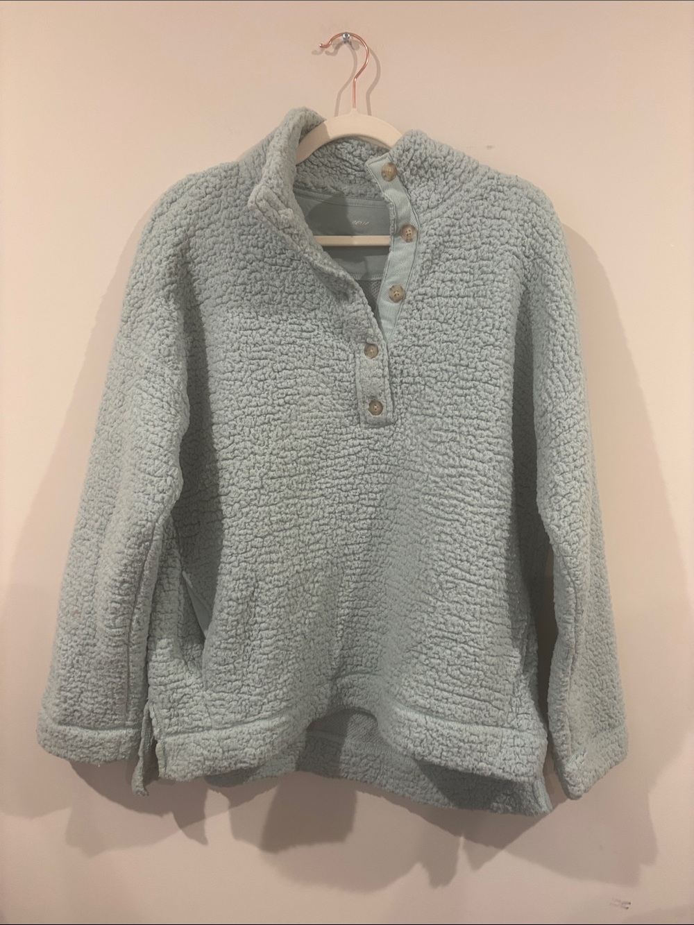 aerie Plush Sherpa Snap Pullover Jacket - Light Blue